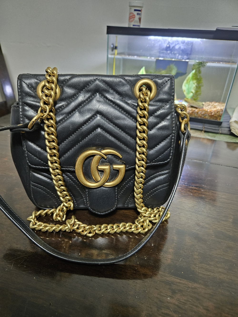 Gucci Black Quilted Crossbody Bag with Gold Chain and Double-G